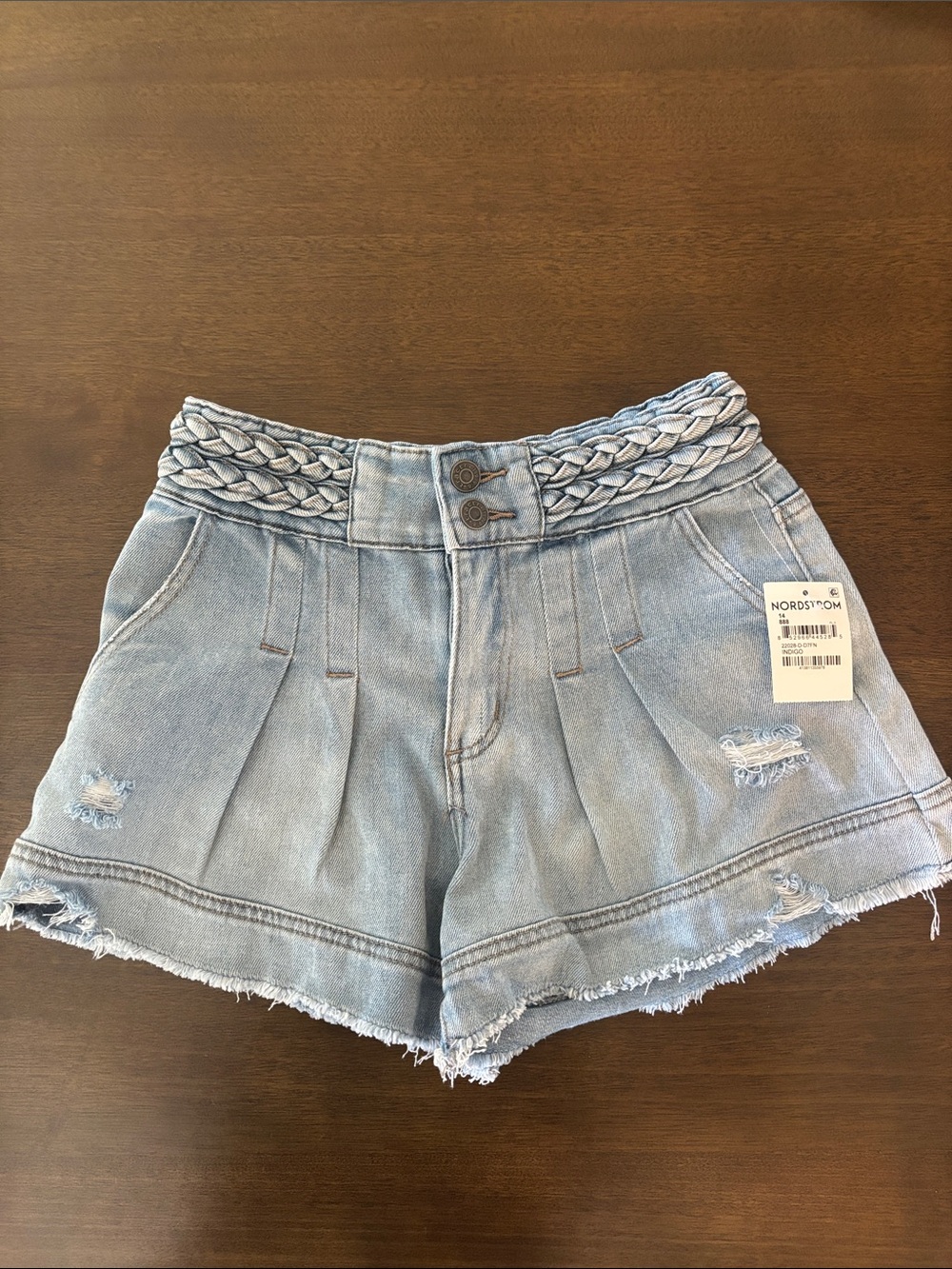 Tractr Light Blue Braided-Waist Denim Shorts